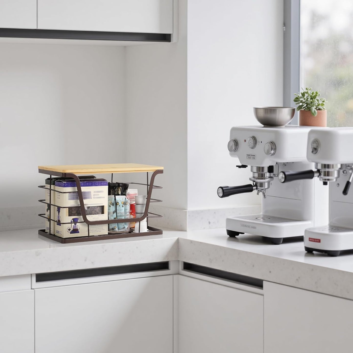 Storage Basket for Kitchen Pantry Organizers and Storage, Stainless Steel Extra Large Trash Bag Dispenser under Sink, Brown