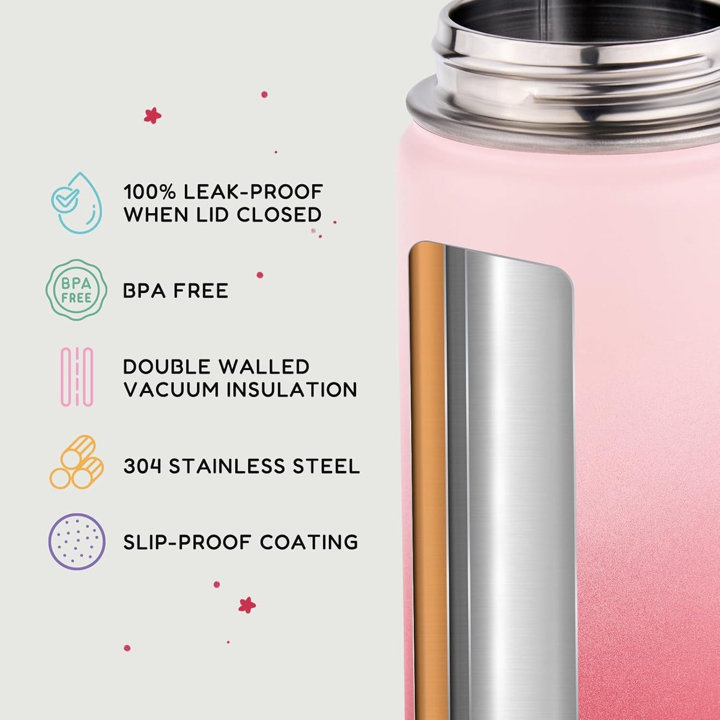 12Oz Kids Water Bottle for School, Toddler Bottles with Straws, Stainless Steel Vacuum Insulated Water Bottle for Boys&Girls, Leak-Proof, Bpa-Free, Cherry