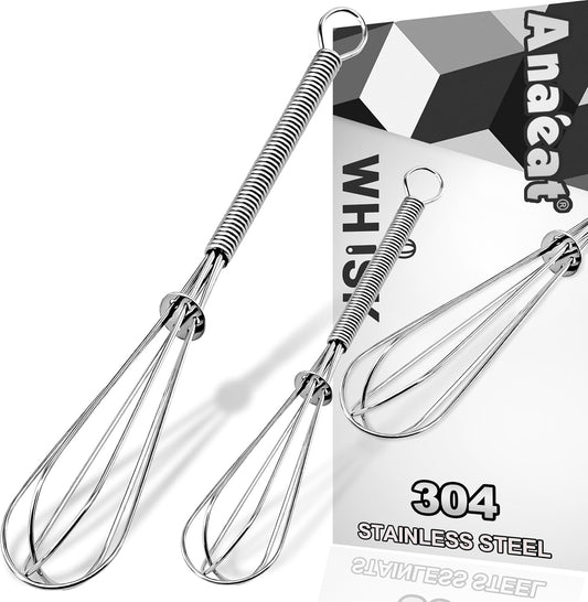 Mini Wire Whisks, Set of 2 Portable Stainless Steel Kitchen Tiny Whisk & Egg Beater with Thick Wire - Sturdy Small Mixing Balloon for Cooking, Blending, Whiping, Beating and Stirring (5" + 7")