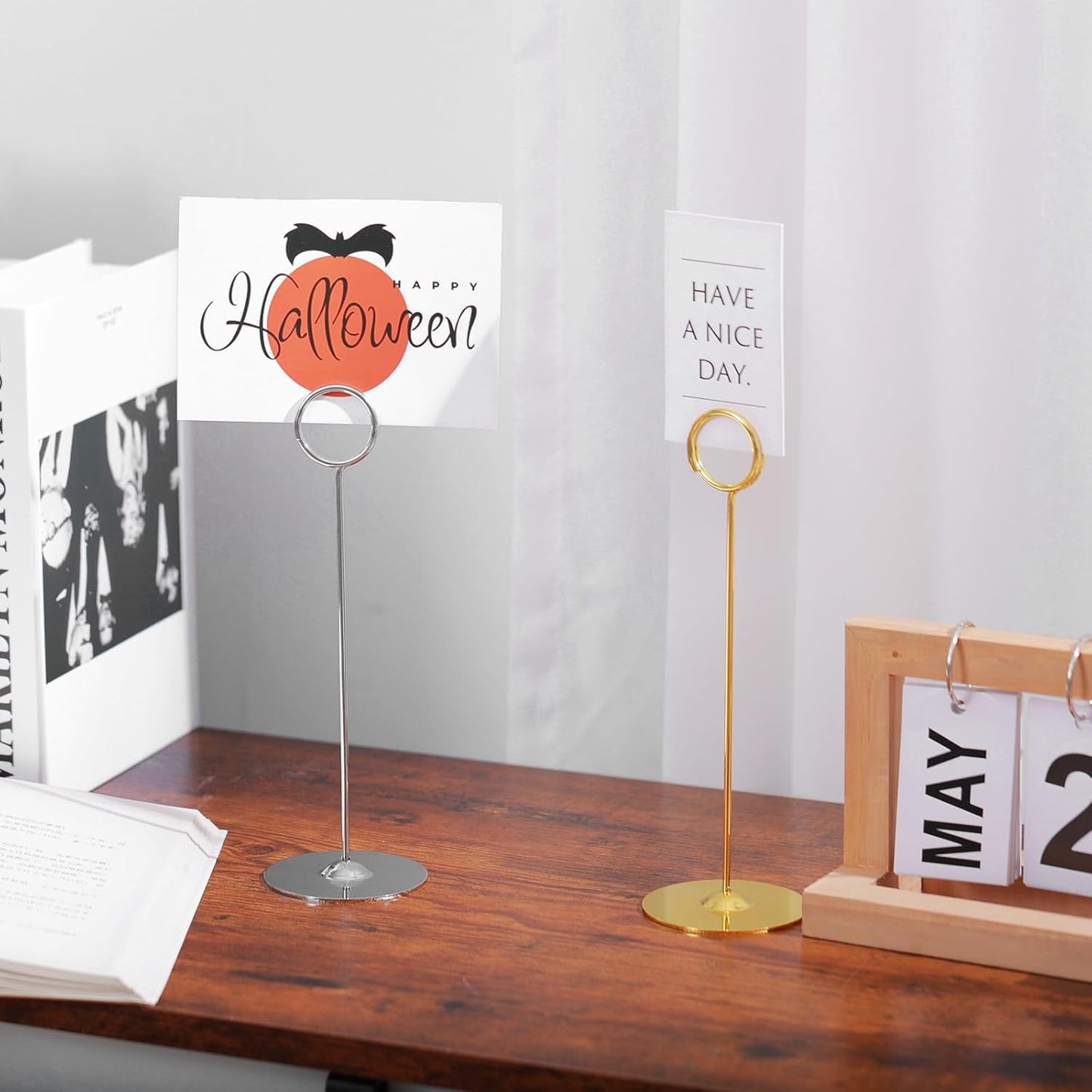 16 Pieces Table Card Holder 8 Inches Table Number Holders Place Steel Card Holders for Photos, Food Signs, Memo Notes, Weddings, Restaurants, Birthdays (Gold)
