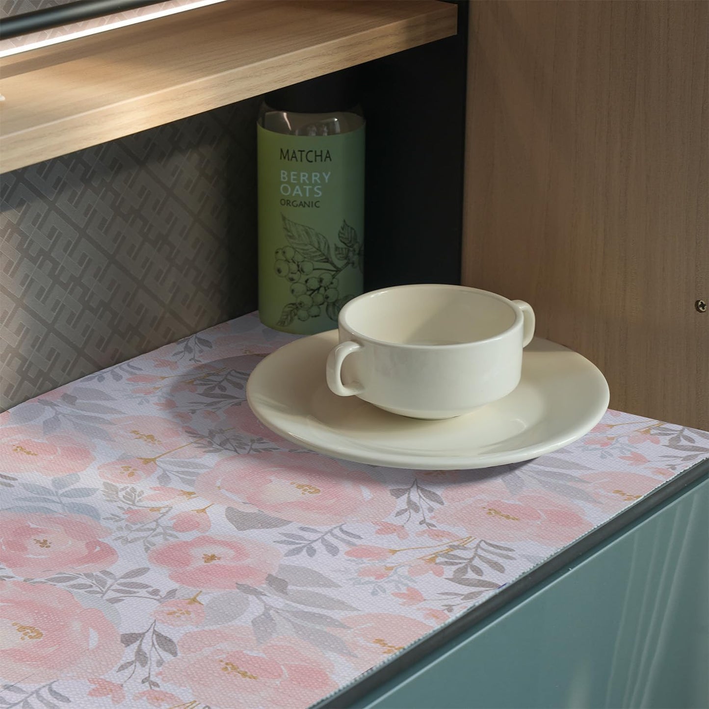 Peony Shelf and Drawer Liner for Kitchen,Non-Adhesive and Strong Non-Slip Floral Cabinet Drawer Liners for Kitchen Shelf, Waterproof Cupboard Liners,Easy to Clean,12In X 10FT