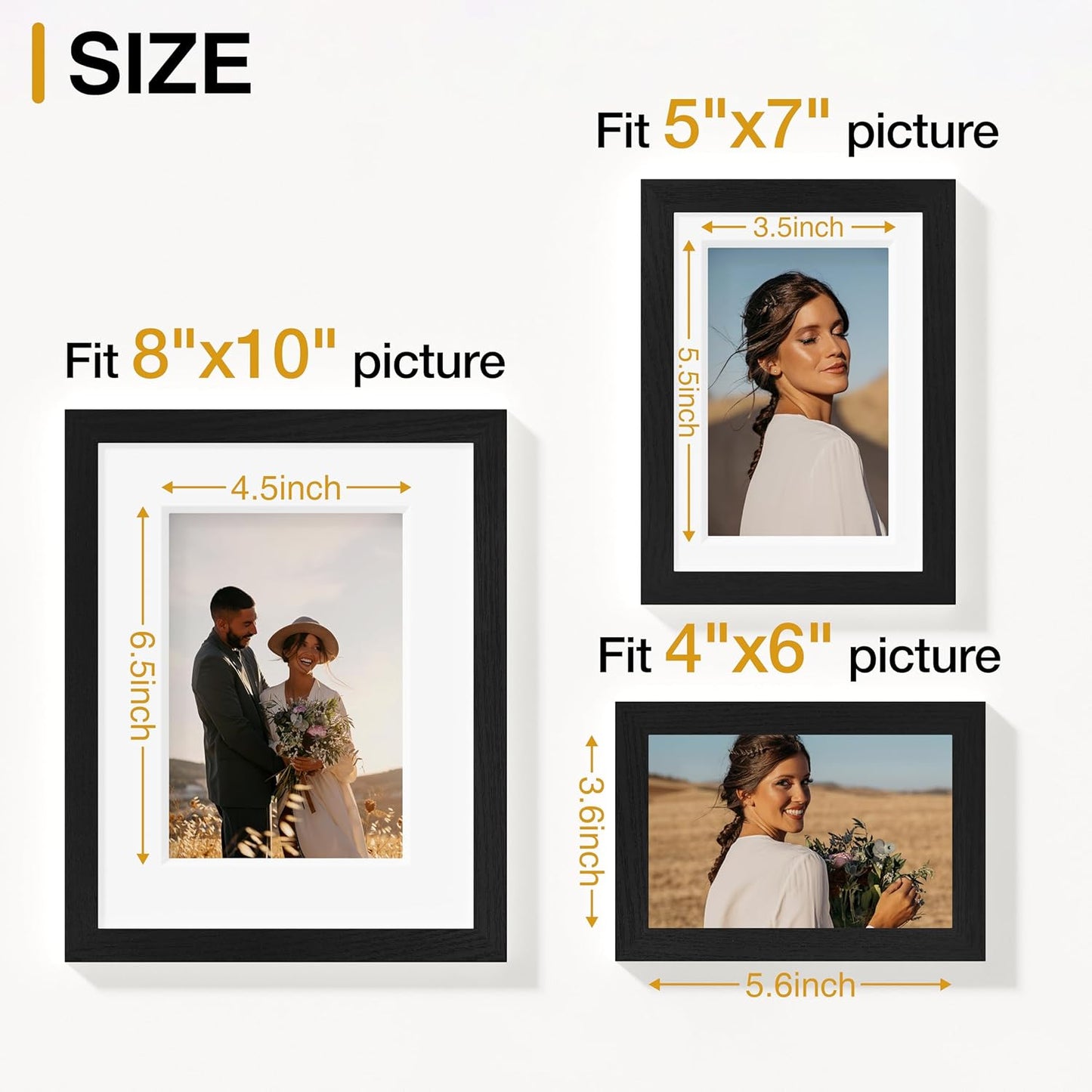 10 Pack Picture Frames Collage Wall Decor, Gallery Wall Frame Set for Wall or Tabletop Display, Engineered Wood and Shatter-Resistant Plexiglass, Multi Sizes with 8X10, 5X7, 4X6 Frames, Black