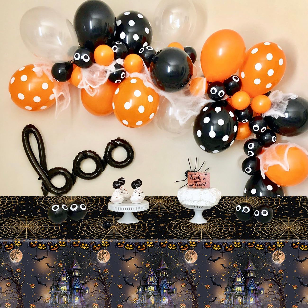 3 Packs Black Halloween Tablecloth 54 X 108 Inches Scary Castle Ghost Pumpkin Table Cloth Disposable Waterproof Plastic Bat Gold Spider Web Table Cover Trick or Treat for Halloween Party Dining