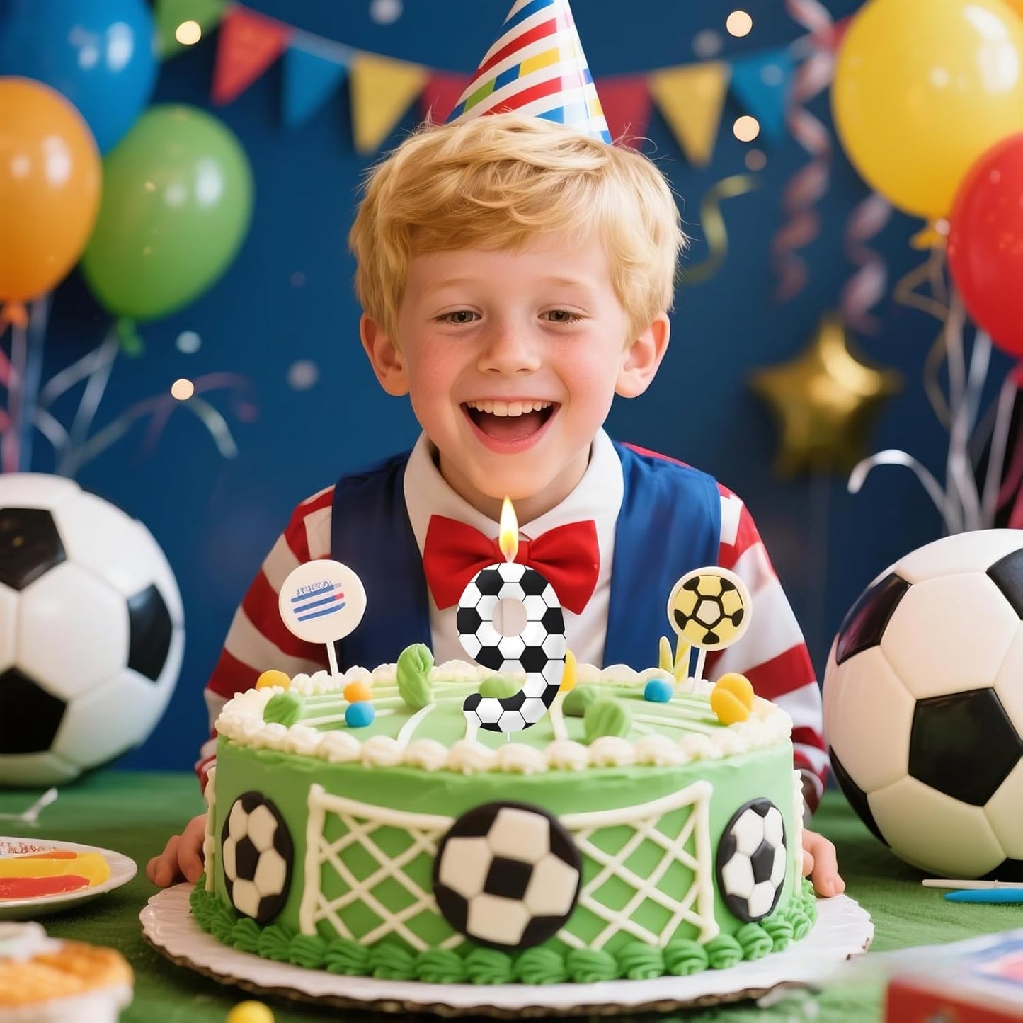 Birthday Number Candles, Soccer Number 9 Birthday Candles for Cake, Soccer Birthday Candles Cake Cupcake Topper for Kids Adults Party Anniversary Supplies