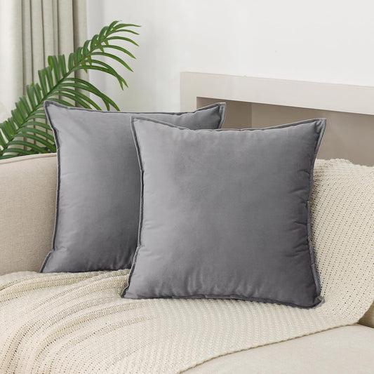Velvet Light Grey Throw Pillow Covers 18X18 Inches Pack of 2 Soft Decorative Square Cushion Covers for Couch Sofa Bed Livingroom,45X45Cm.Gray
