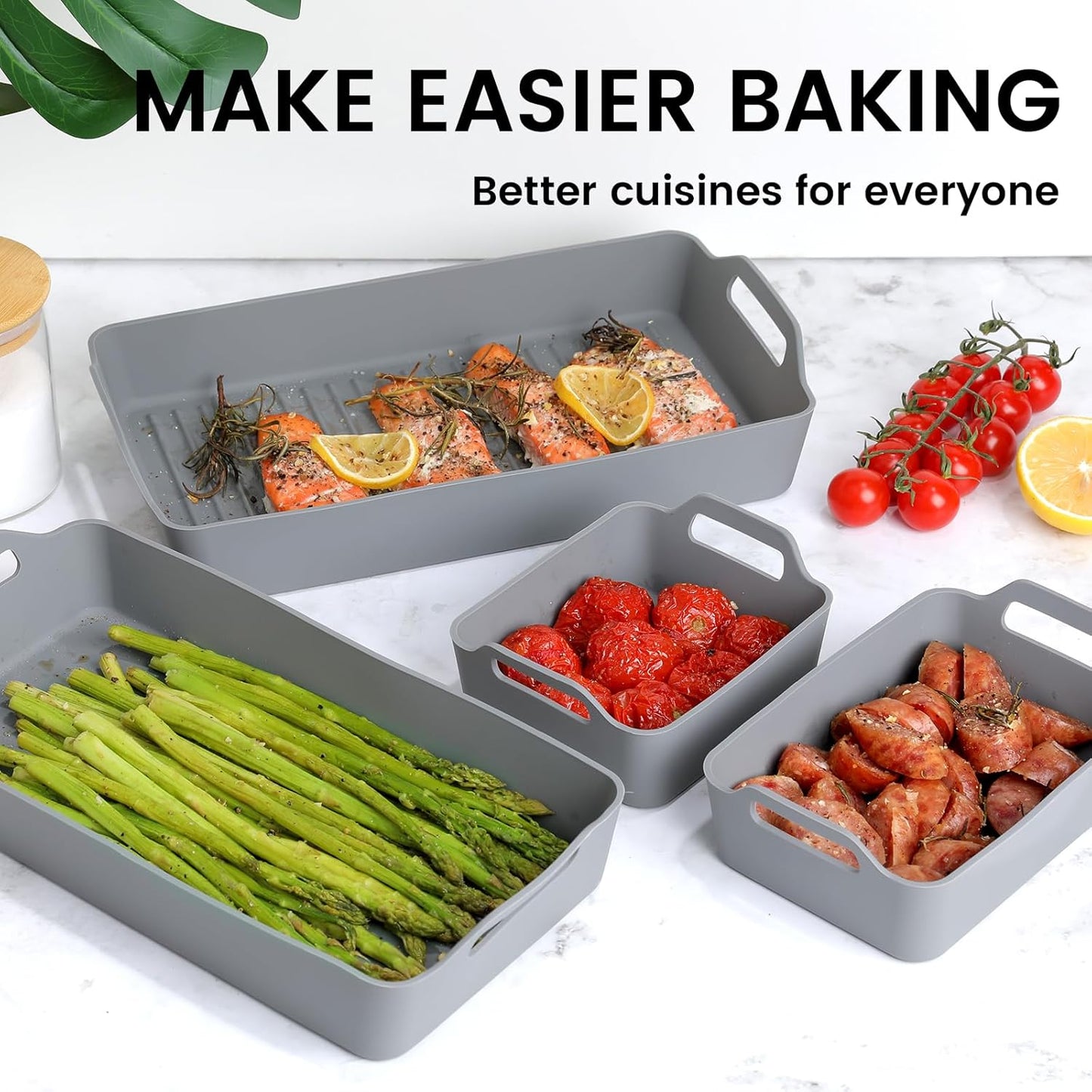 Large Silicone Baking Tray Dividers for Oven Cooking & Meal Prep, Sturdy Heatproof Handles Nonstick Divided Baking Sheet Pan, Reusable Half Sheet Baking Tray, Suitable for Oven Microwave (Gray)