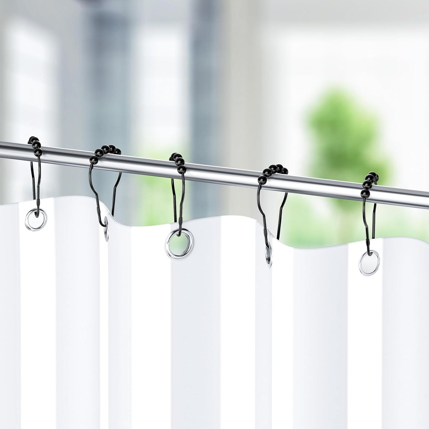Shower Curtain Rings Hooks, Rust-Resistant Metal Shower Curtain Hooks for Bathroom Shower Rods Shower Hooks Shower Rings for Curtain - Set of 12, Matte Black