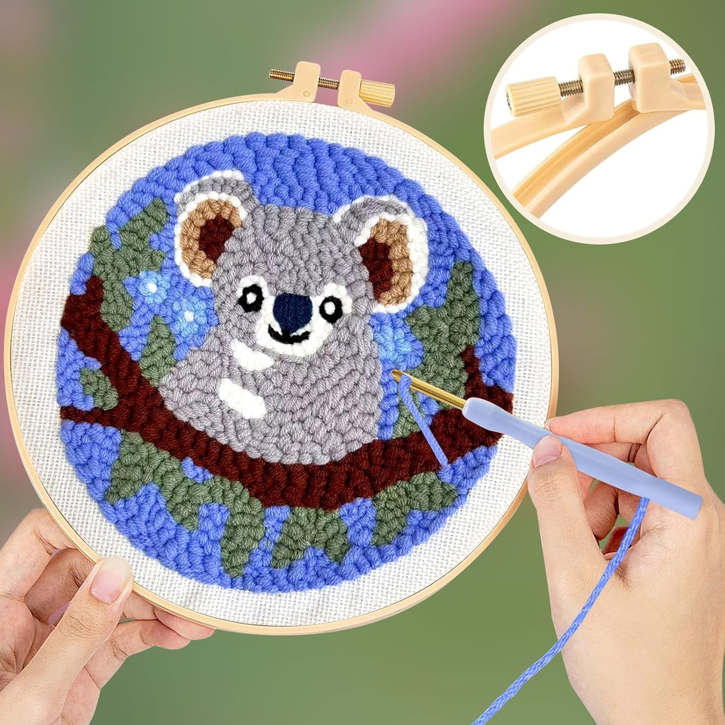 Punch Needle Kits for Beginners DIY Crafts Punch Needle with Printed Pattern and Hoop for Adults Starter Embroidery Kit Arts and Beginner Crochet Kit Embroidery Set for Craft Lovers Home Decor (Koala)