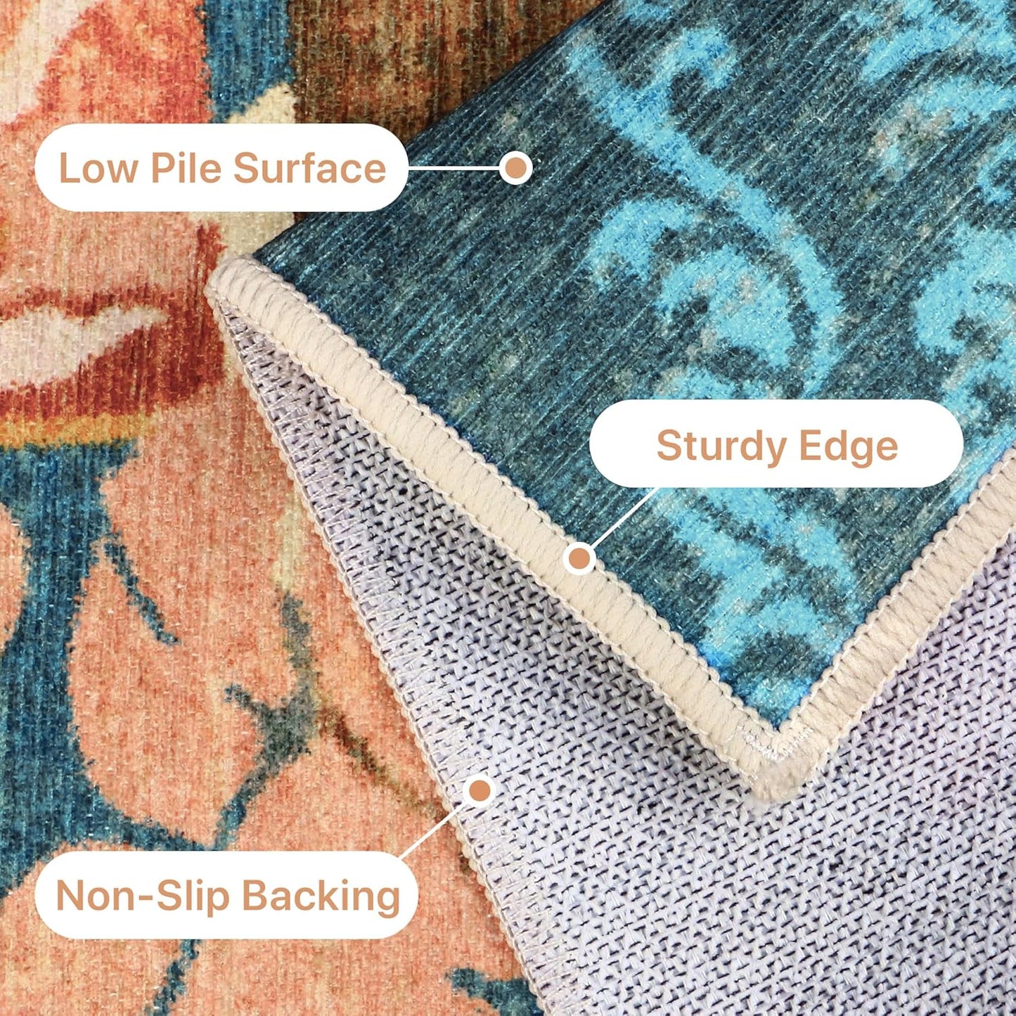 Area Rug 2X3 Doormat, Machine Washable Low Pile Rugs, Small Floral Patchwork Retro Chenille Entryway Mat for Entrance, Hallway, Kitchen and Corridor, Rose Red