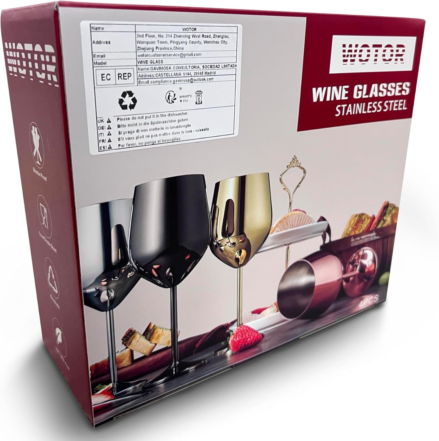 Gold Wine Glasses Set of 4, 18Oz Unbreakable Gold Goblet, Stainless Steel Wine Glass, Metal Wine Glass for Outdoor, Travel, Camping, Pool, Ideal Gift for Wine Lovers