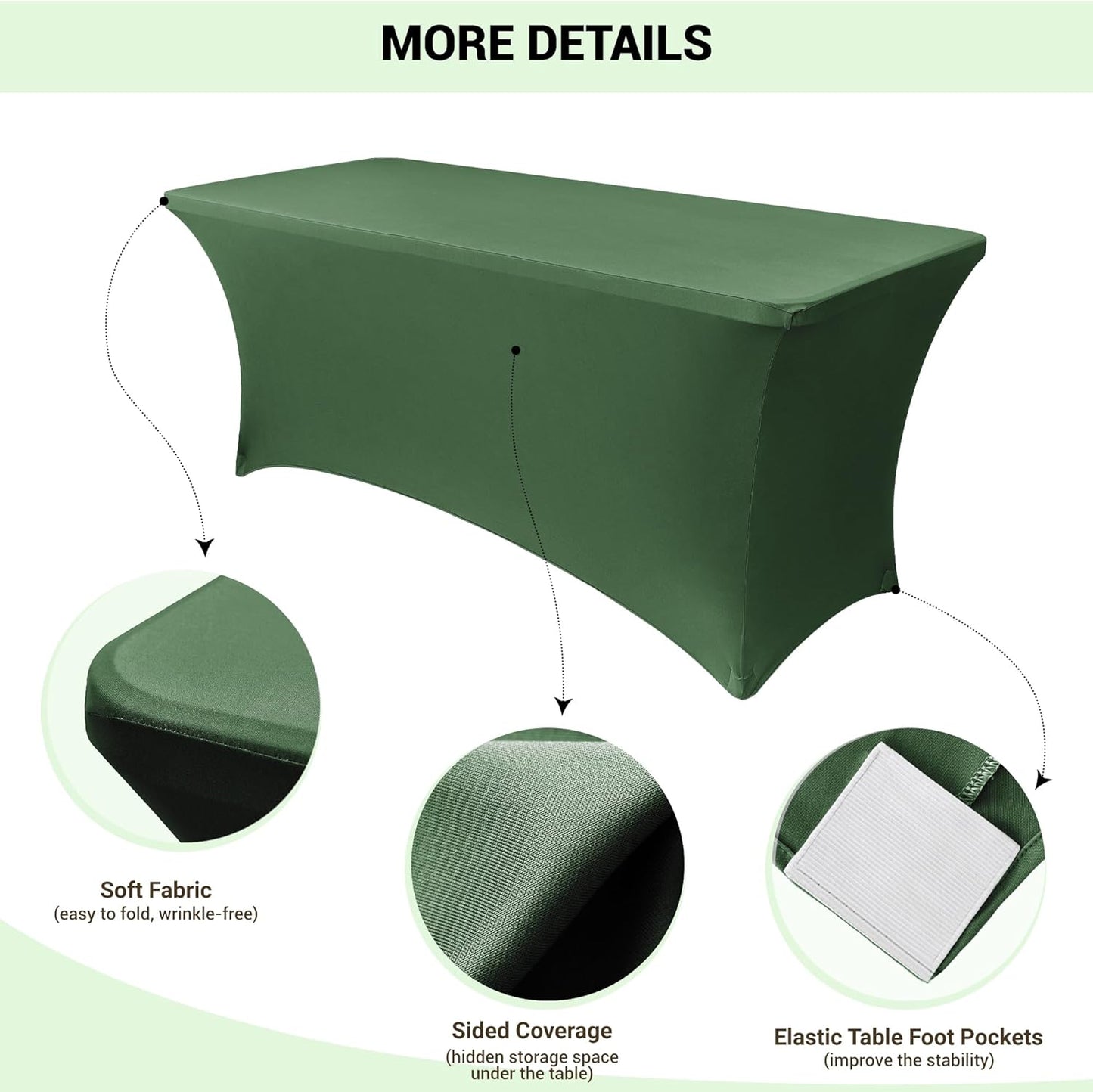 6Ft Blackish Green Stretch Spandex Table Cover for Standard Folding Tables - Universal Rectangular Fitted Tablecloth Protector for Wedding, Banquet and Party, 72L X 30W X 30H Inches, 2Pc