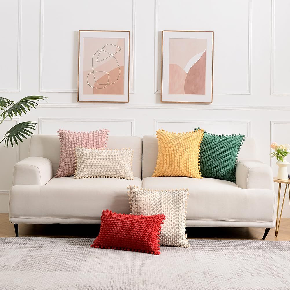 2 Packs Dusty Pink Decorative Throw Pillow Covers 12X20 Inch for Couch Bed Sofa, Modern Farmhouse Boho Home Decor, Soft Cute Plush Corduroy Cushion Case 30X50 CM