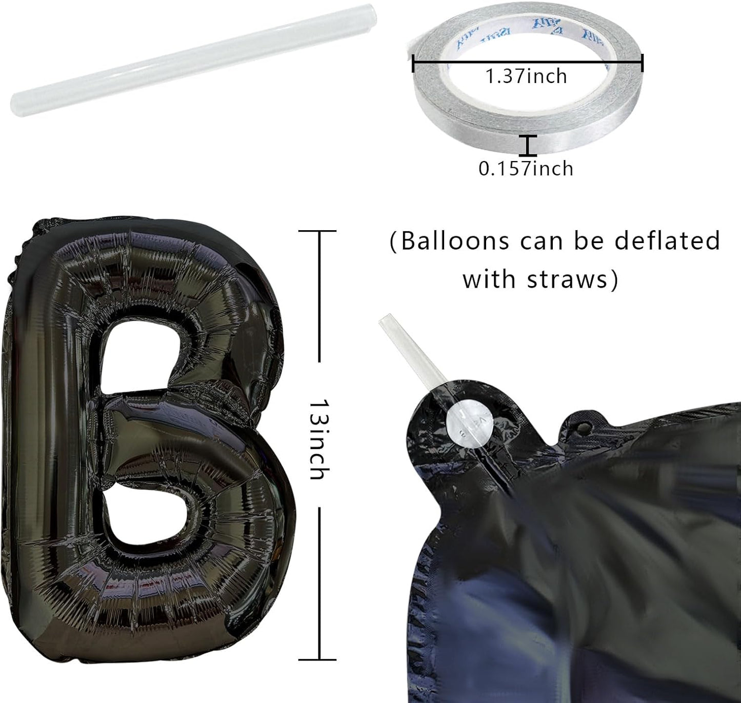 Happy Birthday Banner Black Balloons for Happy Birthday Decorations 13Pcs Mylar Foil Letters Birthday Sign Banner Party Decorations for Men, Women, Boys and Girls