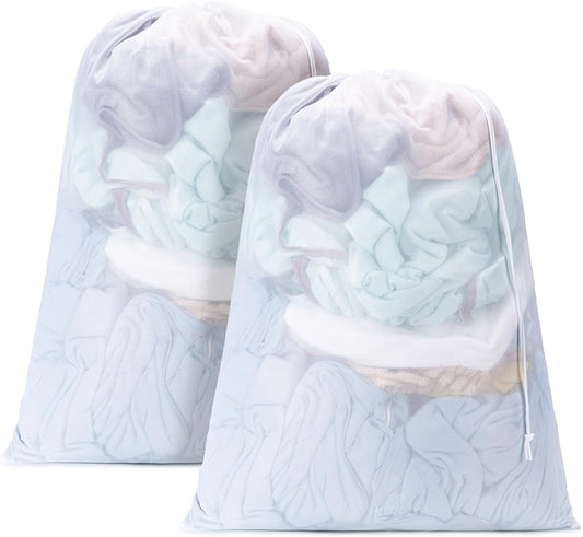 2 Pack Mesh XL Laundry Bags,Machine Washable Dirty Clothes Organizer with Drawstring and ID Tag, Large Laundry Hamper Liner Enough to Laundry Essentials for Travel, Sports(24"X 36",White)