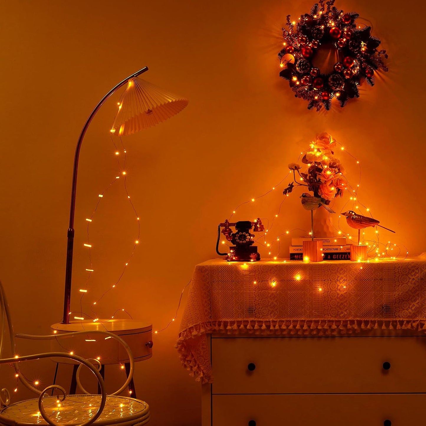 1 Pack 16.4Ft Battery Operated String Lights with Timer, Warm White with Synchronized Twinkle Mode, Fairy Lights Battery Powered, 50 Leds, Idea for Christmas Bedroom Party Wedding