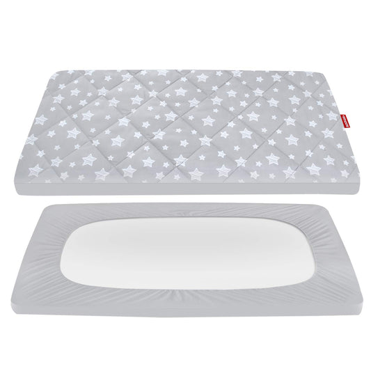 Pack and Play Sheets Fitted, Breathable Thick Playard Lovely Print Cover 39"×27"×5" Compatible with Graco Pack N Play, Gray Star