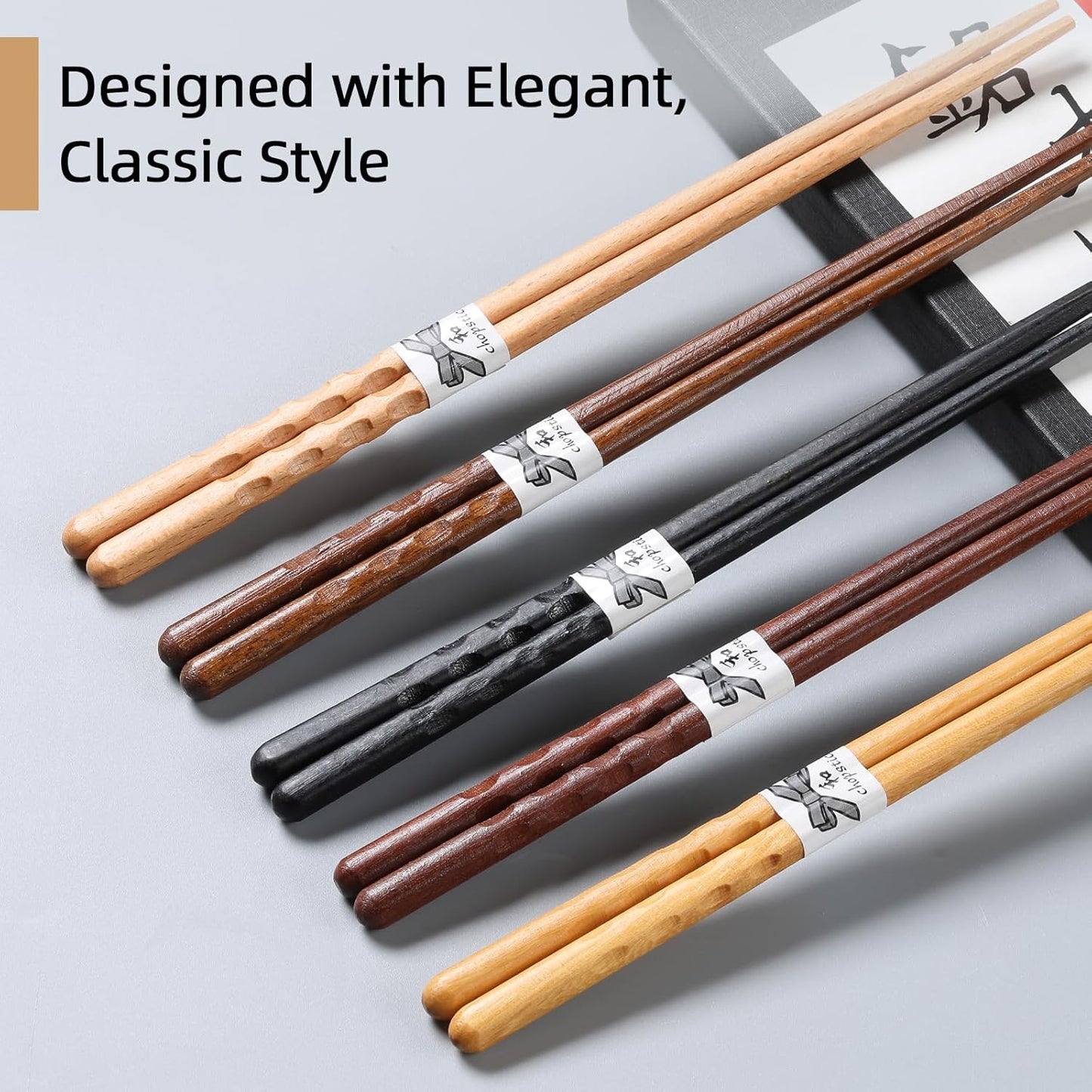 10 Pairs Reusable Wooden Chopsticks, Japanese Style Natural Wood Chopstick Classic Style Chop Stick 8.8 Inch