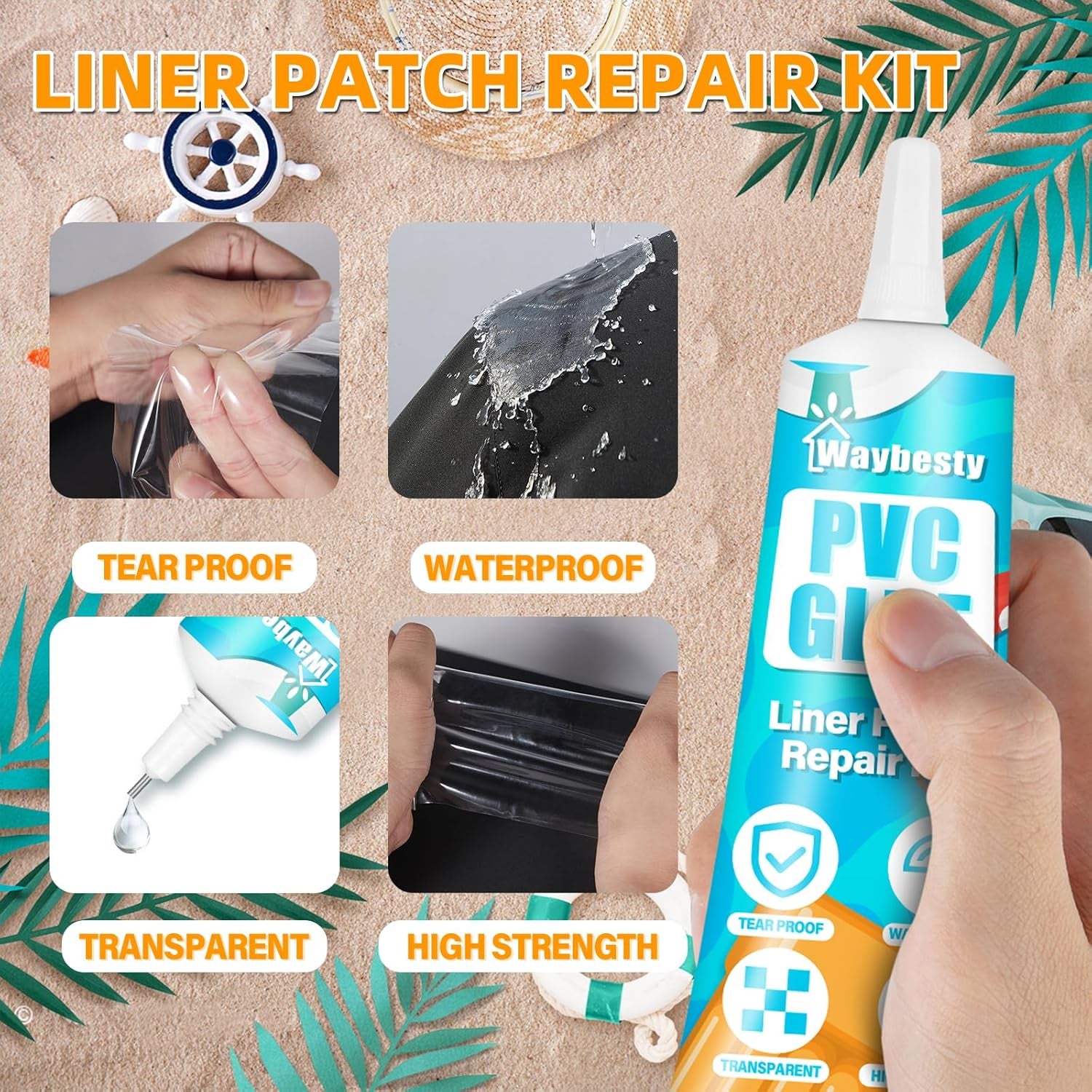 Great Pvc Glue,Pool Liner Patch Kit, Transparent Air Mattress Patch Kit, Waterproof Inflatable Patch Repair Kit for Swimming Ring, Air Mattress, Bounce House, Hot Tub, Inflatables, Tent (1 Pack)