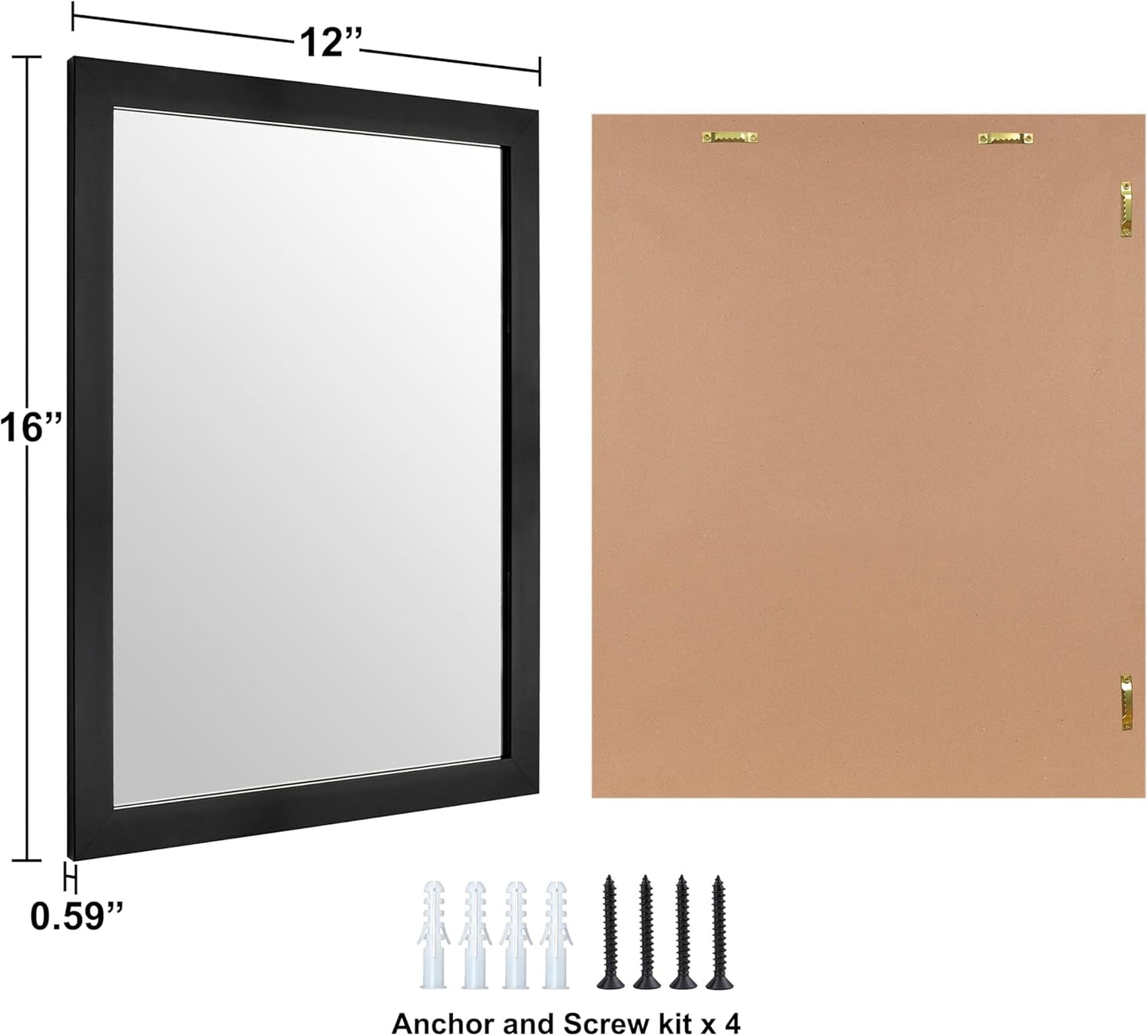 Wall Mirror Rectangle Decorative Mirror 12" X 16" for Entryway, Bedroom, Living Room, Black