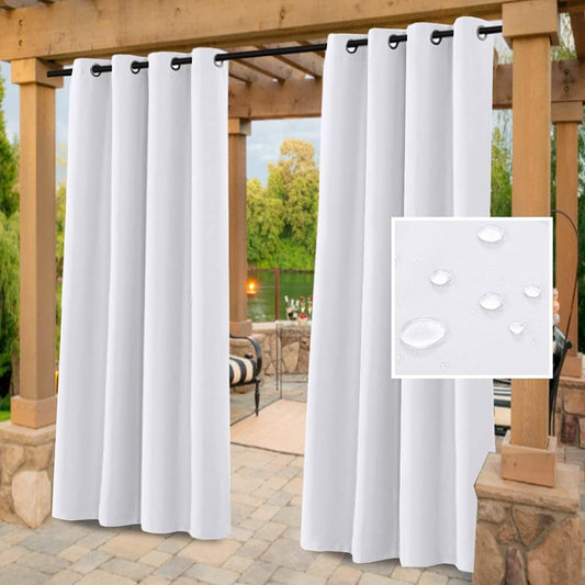 White Indoor Outdoor Curtains for Patio Waterproof Stainless Steel Silver Grommet Thermal Insulated Light Blocking Outdoor Drapes for Deck/Gazebo, Pure White, 52X108 Inch, 1 Panel