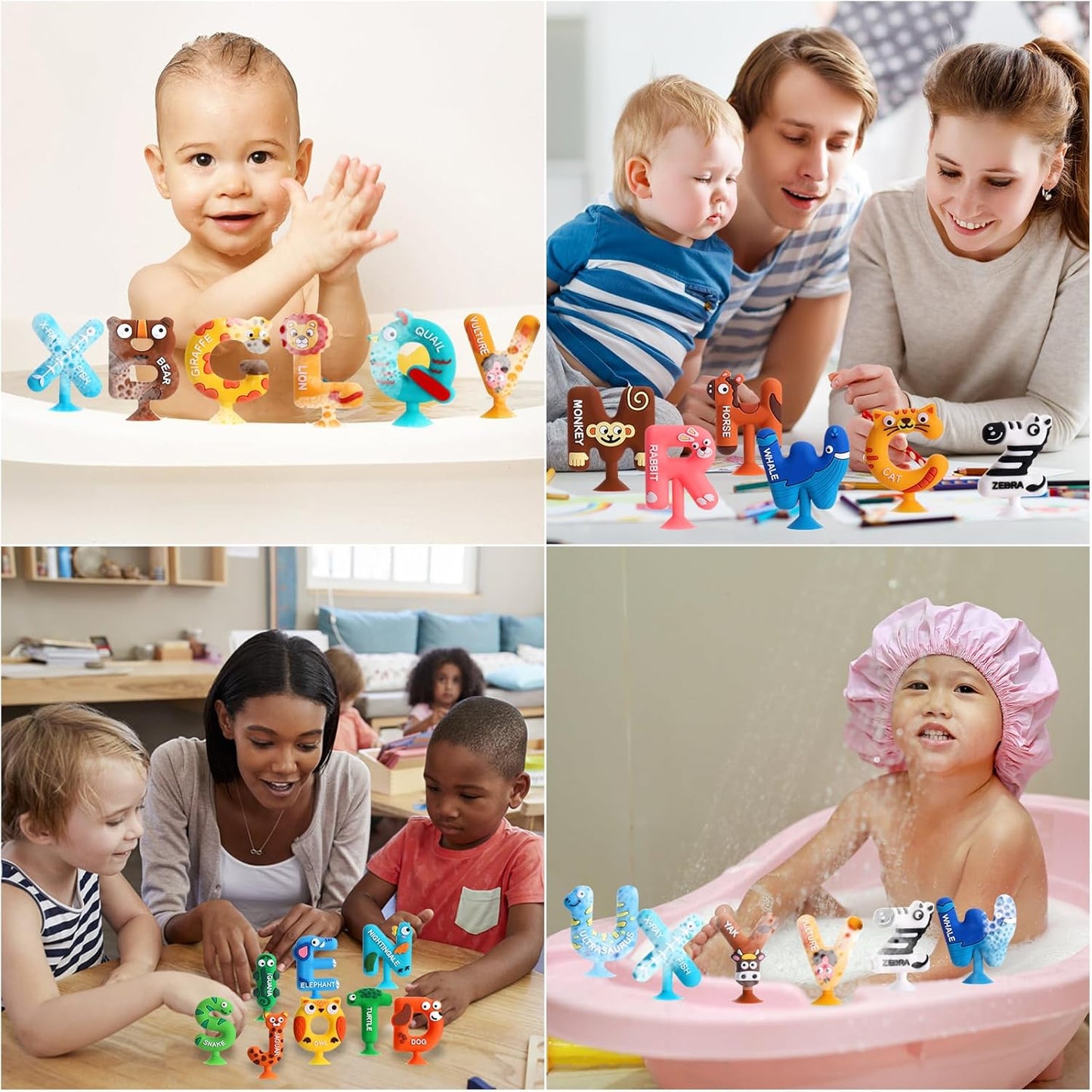 Suctionbath Toy,26Pcs Animal Suction Alphabet Bath Toys Kids,Educational Bath Toys Sensory Letters Waterproof Mold Free,Bathtub Letters to Stick to Tub,Silicone Toddler Learning Toys