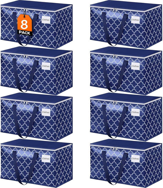 Moving Bags, Extra Large Moving Supplies, Heavy Duty Storage Bags, Packing Bags with Reinforced Zippers & Handles, Collapsible Packing Boxes, Storage Totes for Moving, Packing, 88L, 8 Packs