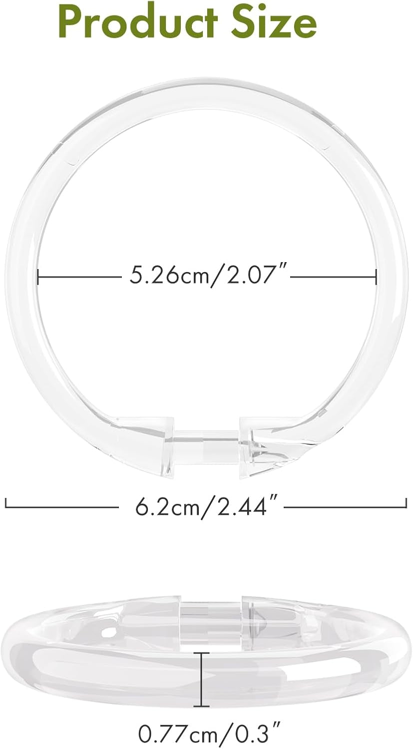 Plastic Shower Curtain Rings, 12 Pcs Clear Shower Curtain Hooks, O Shape Shower Curtain Hooks Rings, Easy to Snap Closure Shower Hooks for Shower Curtain and Liner Bathroom