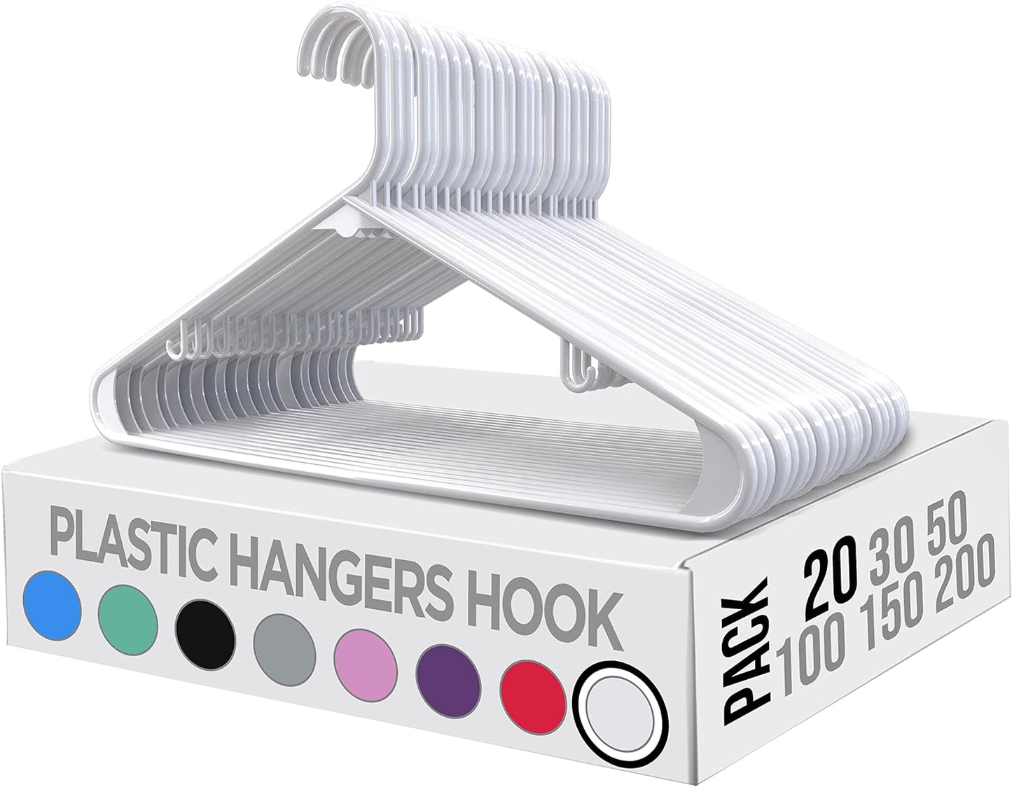 Plastic Hangers 20 Pack - Clothes Hanger with Hooks - Durable & Space Saving (White)