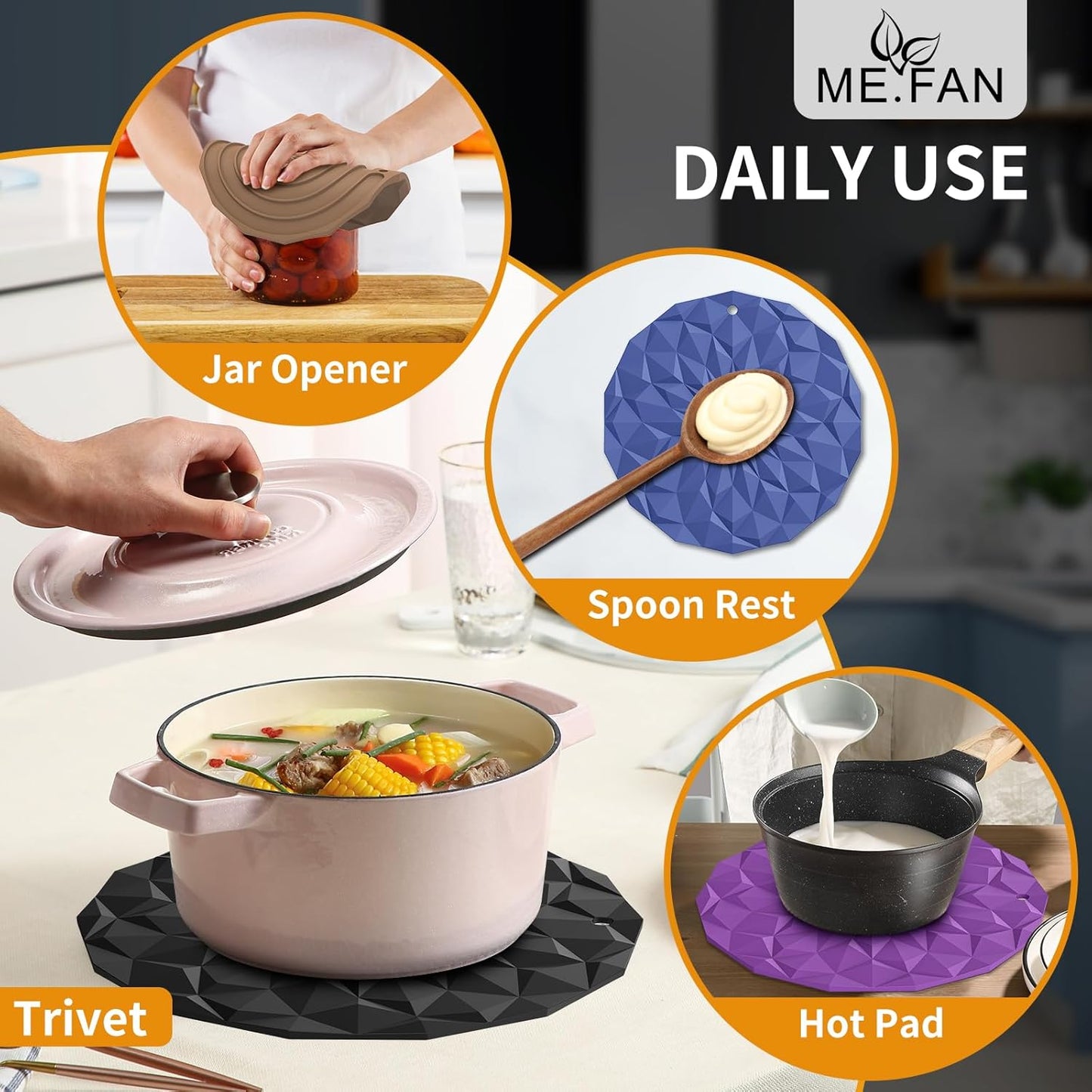 Silicone Trivet Mats - 4 Pack Pot Holders - 7.4'' Thickened Hot Pads for Hot Pots, Pans and Dishes, Heat Resistant Silicone Trivet for Table and Counter Top Desert Sage