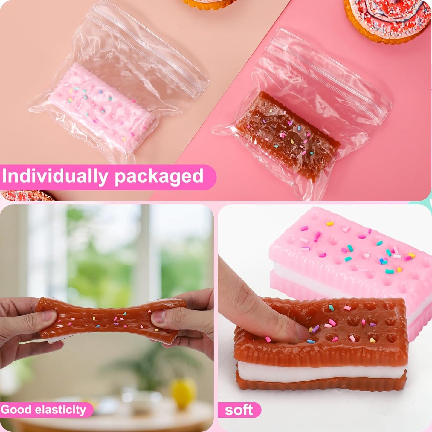 Silicone Stress Relief Squishy,2 PCS Cookie Sticky Taba Squishy Fidget Toys Adults,Ultra-Soft Squeeze Toys,Fun Silicone Enjoy Decompression Toy,Soft and Relaxing Squeezing Toy