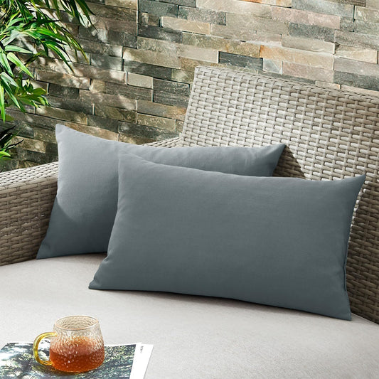 ® Outdoor Water Resistant Throw Pillows, Feathers and down Filled Decorative Pillows for Couch Cushion Garden Bench 12 X 20 Inch, Set of 2, Grey