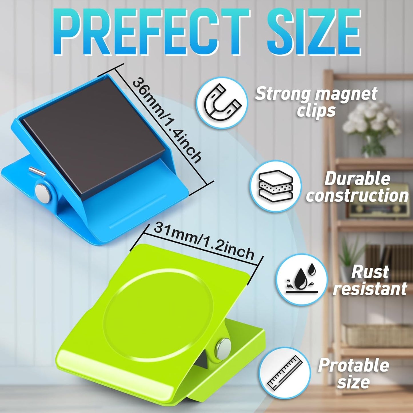 8 Pack Magnetic Clips Heavy Duty, Colorful Strong Fridge Magnet Clips Heavy Duty, Metal Magnet Clips for Fridge, Clip Magnets, Magnetic Clips for Refrigerator, Locker, Whiteboard, Home, Office