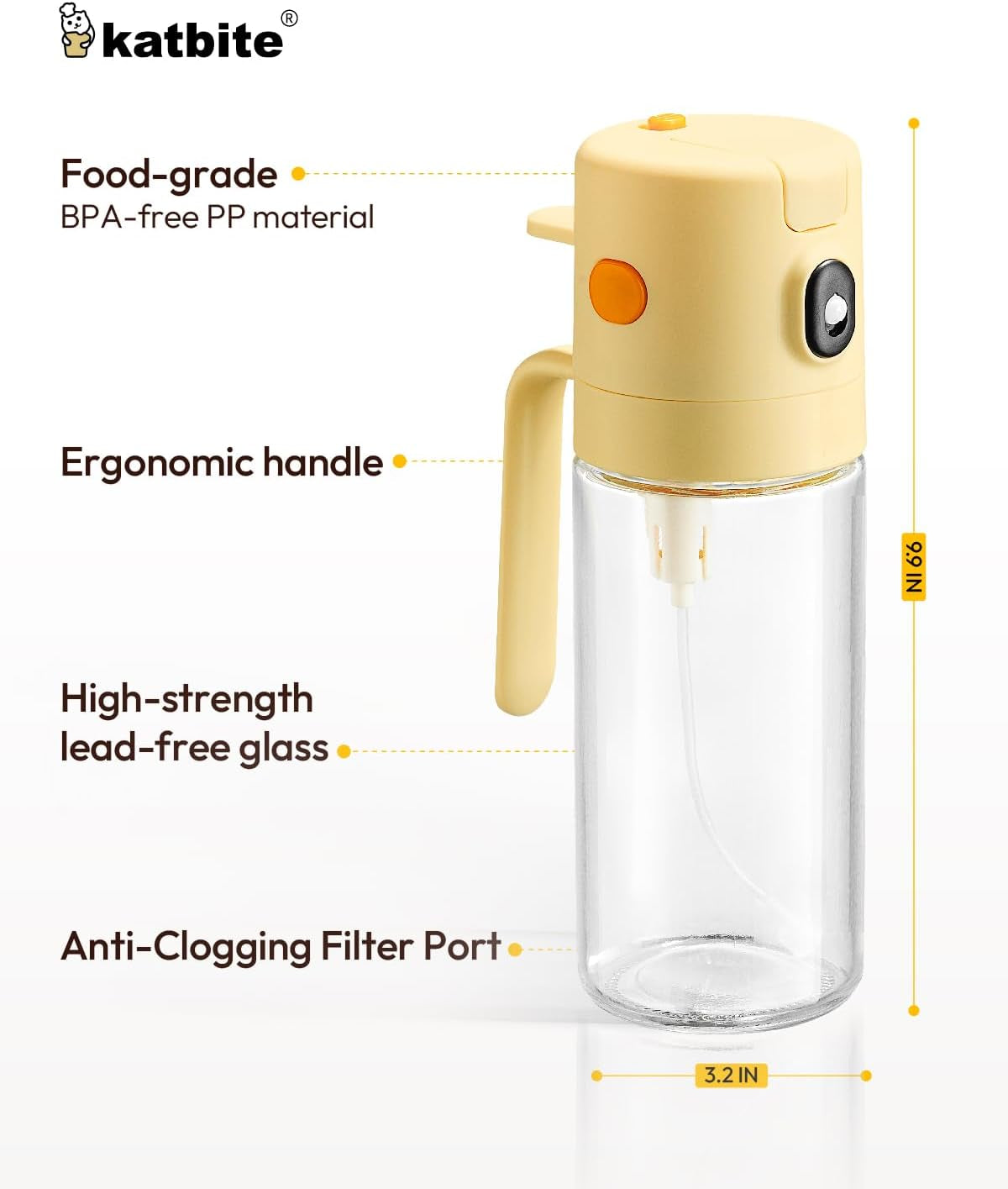 2 in 1 Oil Sprayer & Pour for Cooking, 18.6 Oz(550Ml) Glass Olive Oil Dispenser Bottle, One-Touch Open Lid, Non-Drip Leak-Proof Design, Fine Mist(0.5G/Spray) for Air Fryer, Salad, Yellow