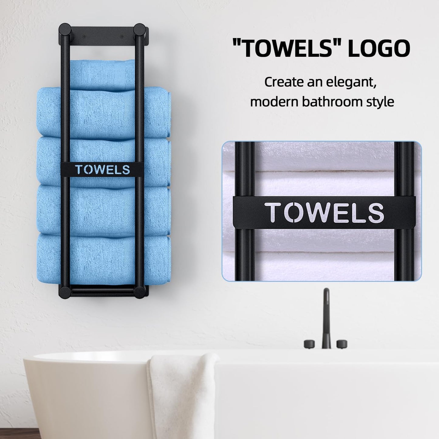 Towel Racks for Bathroom, Towel Storage for Small Bathroom, 22Inch Wall Towel Rack for Rolled Towels Folded Bath Towels, Black