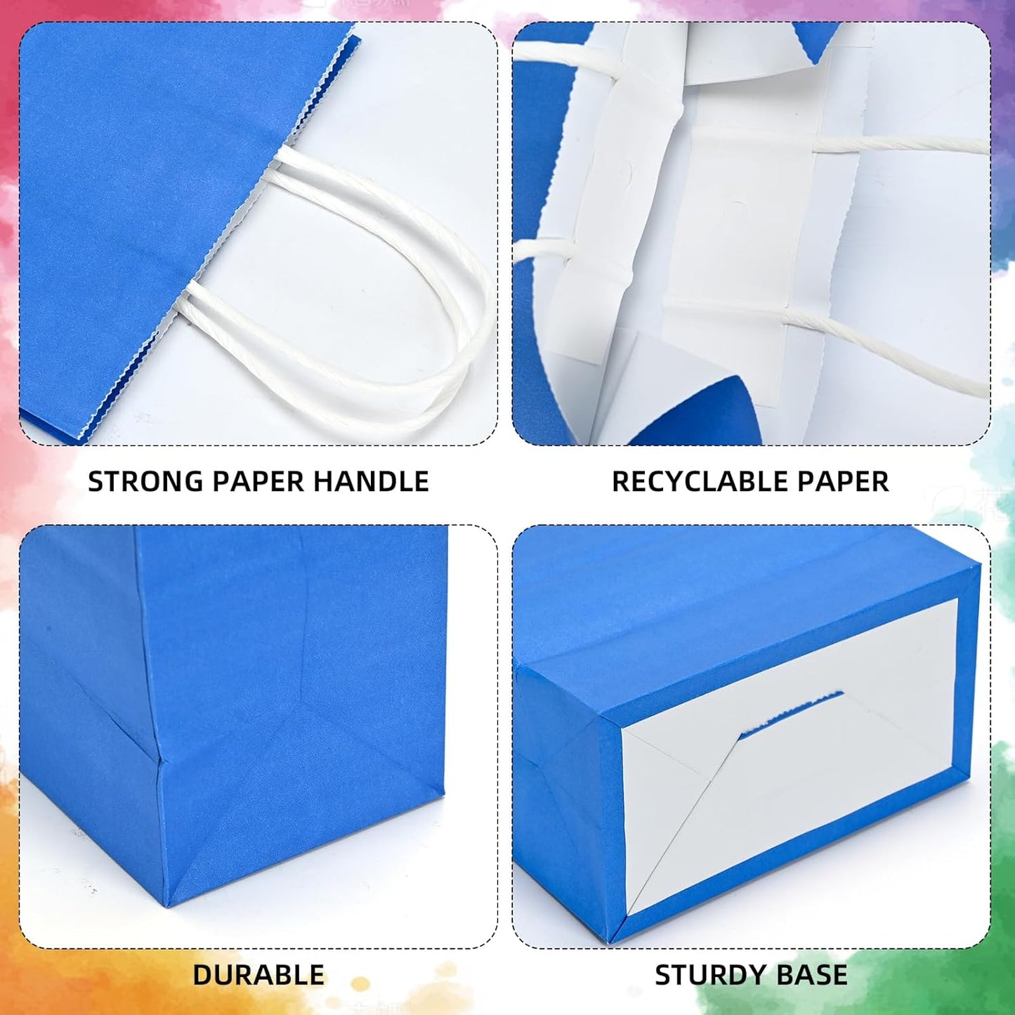 10 Pcs Paper Gift Bags with Handles, 8" Rainbow Color Goodie Bags for Party, Christmas, Favor, Birthday, Wedding, Events, Classrooms, Celebrations