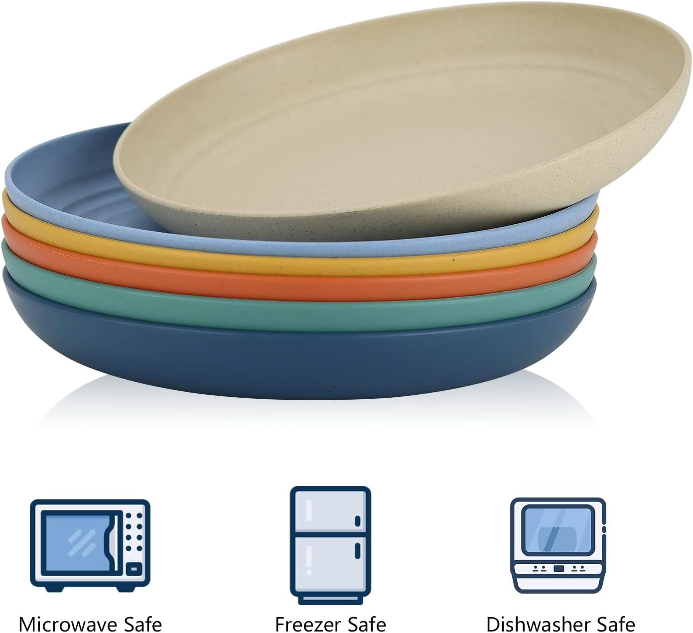 Wheat Straw Dinner Plates Set - 6 Unbreakable 10-Inch Plates, Microwave & Dishwasher Safe, Assorted Colors
