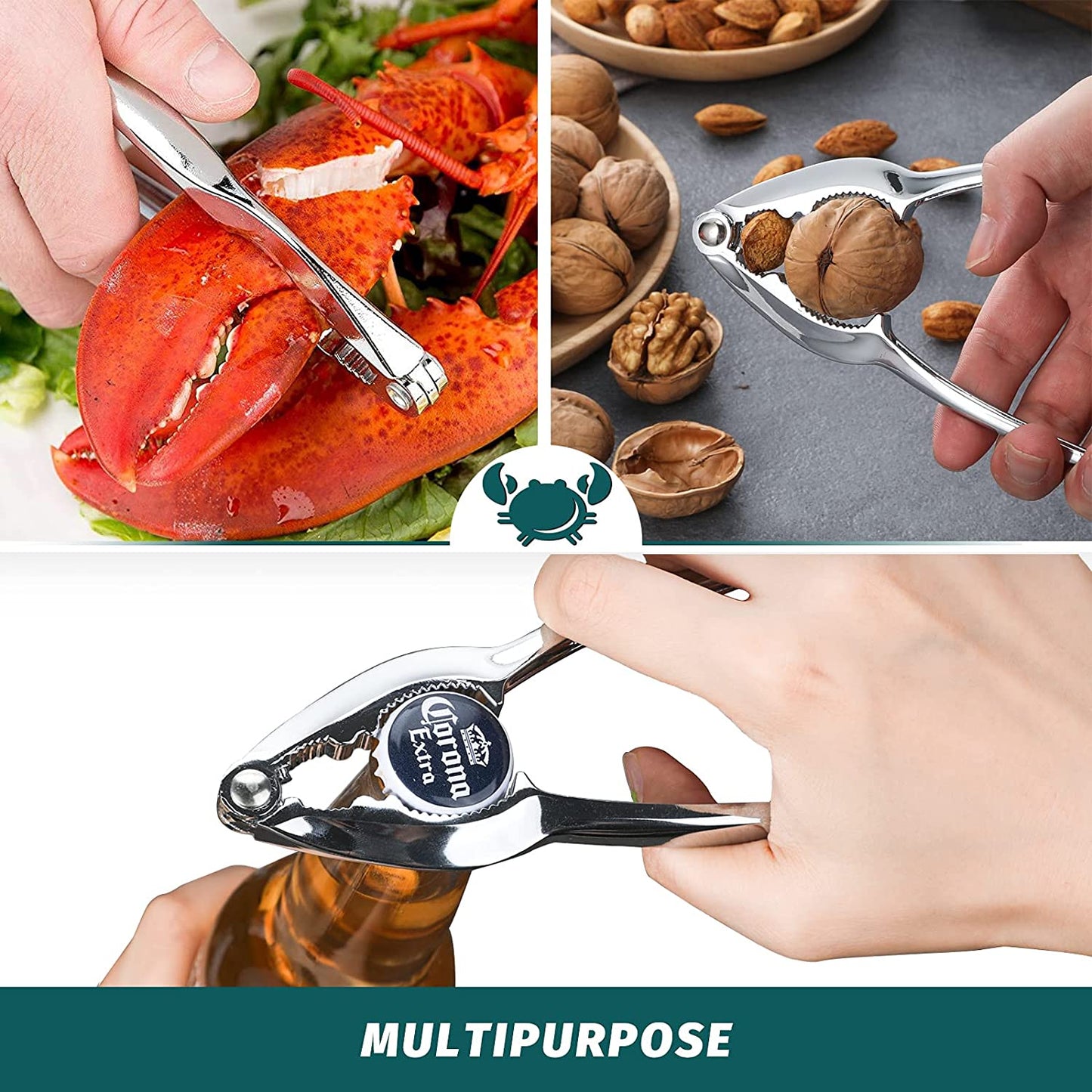 Lobster Crackers and Picks Set, 10-Piece Crab Leg Cracker Tools - Stainless Steel Seafood Crackers & Forks Nut Cracker Set - Dishwasher Safe