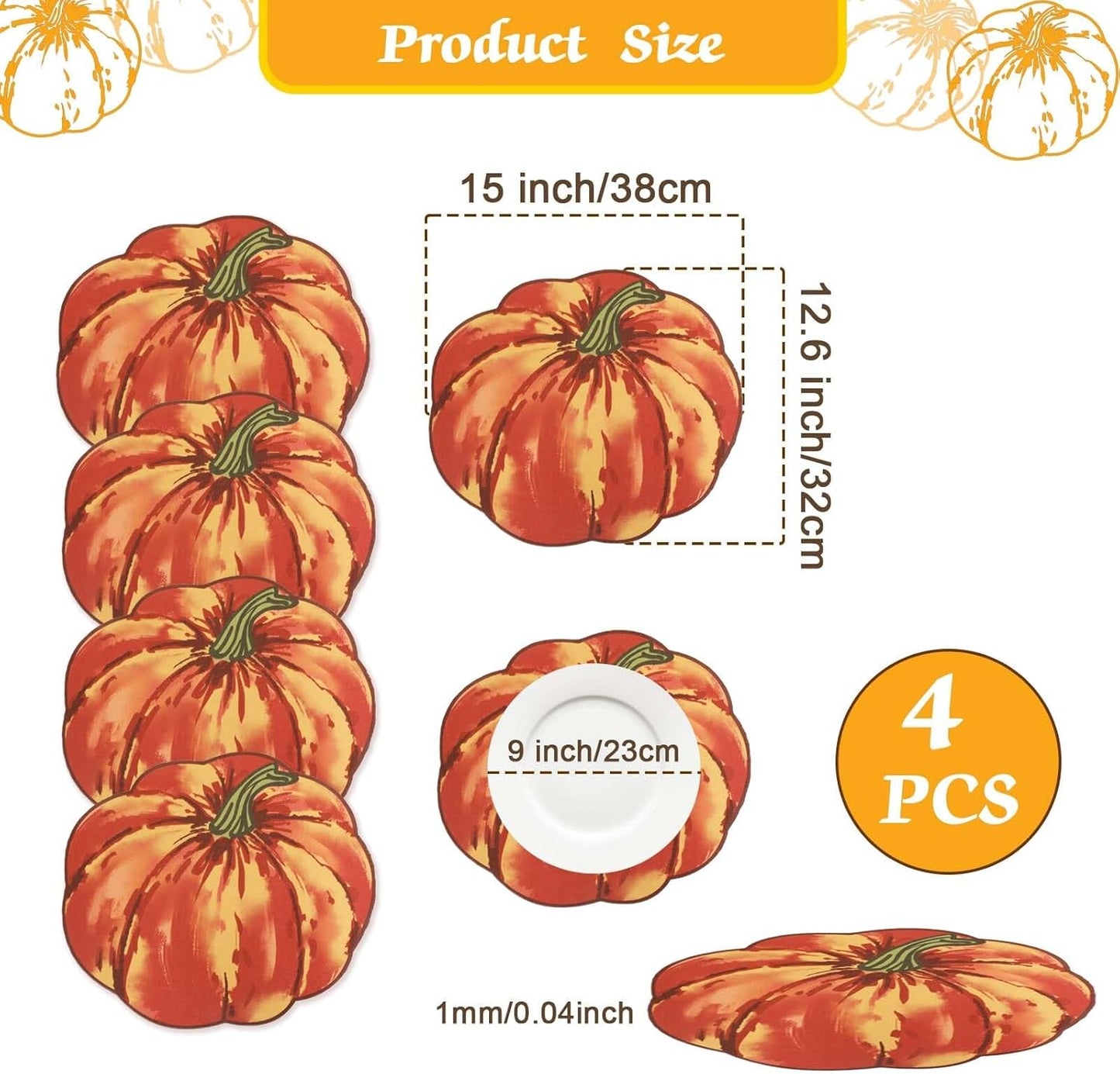 Red Pumpkin Placemats Set of 4, Fall Pumpkin Printed Dining Table Mats for Kitchen, Stain-Resistant, Protecting the Dining Table Washable Place Mats for Halloween, Thanksgiving, 13"X15"