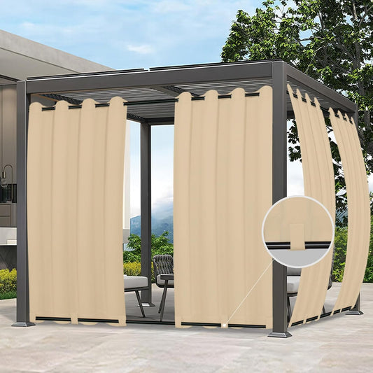 Outdoor Curtains Waterproof Windproof Weatherproof Curtain for Patio, Cabana, Porch, Pergola and Gazebo, Grommet Top and Tab Bottom Drape, 1Panel, 54X84 Inch, Beige