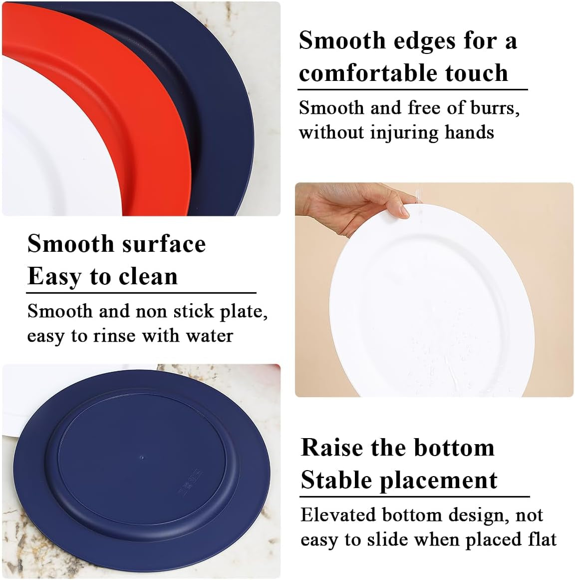 12-Piece Reusable 10-Inch Plastic Dinnerware Set in FR Color - Unbreakable Flat Plates, Salad Plates, and Pasta Bowls for Home, Garden, Picnic, Camping, and Outdoor Use