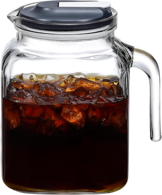 68 Oz Seal Pitcher with Lid and Spout, Large Iced Tea Pitcher for Fridge, Wide Mouth Glass Jar Container for Homemade Juice & Iced Tea, Iced Coffee, and Drinks