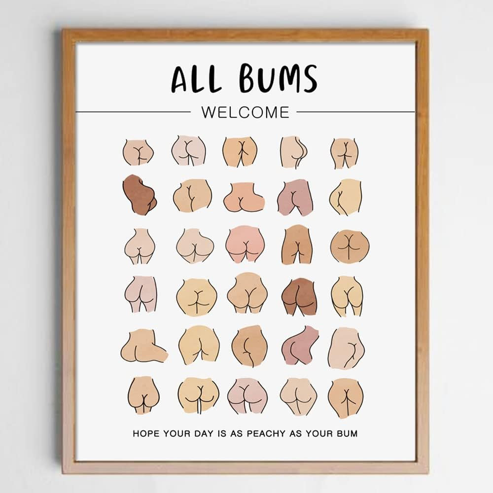 Body Positive Wall Art, Funny Bathroom Art, Self Love Print, All Bums Welcome, Cute Bathroom Butts, Bum Collage, Bathroom Wall Decor, No Framed (8X10 INCH)