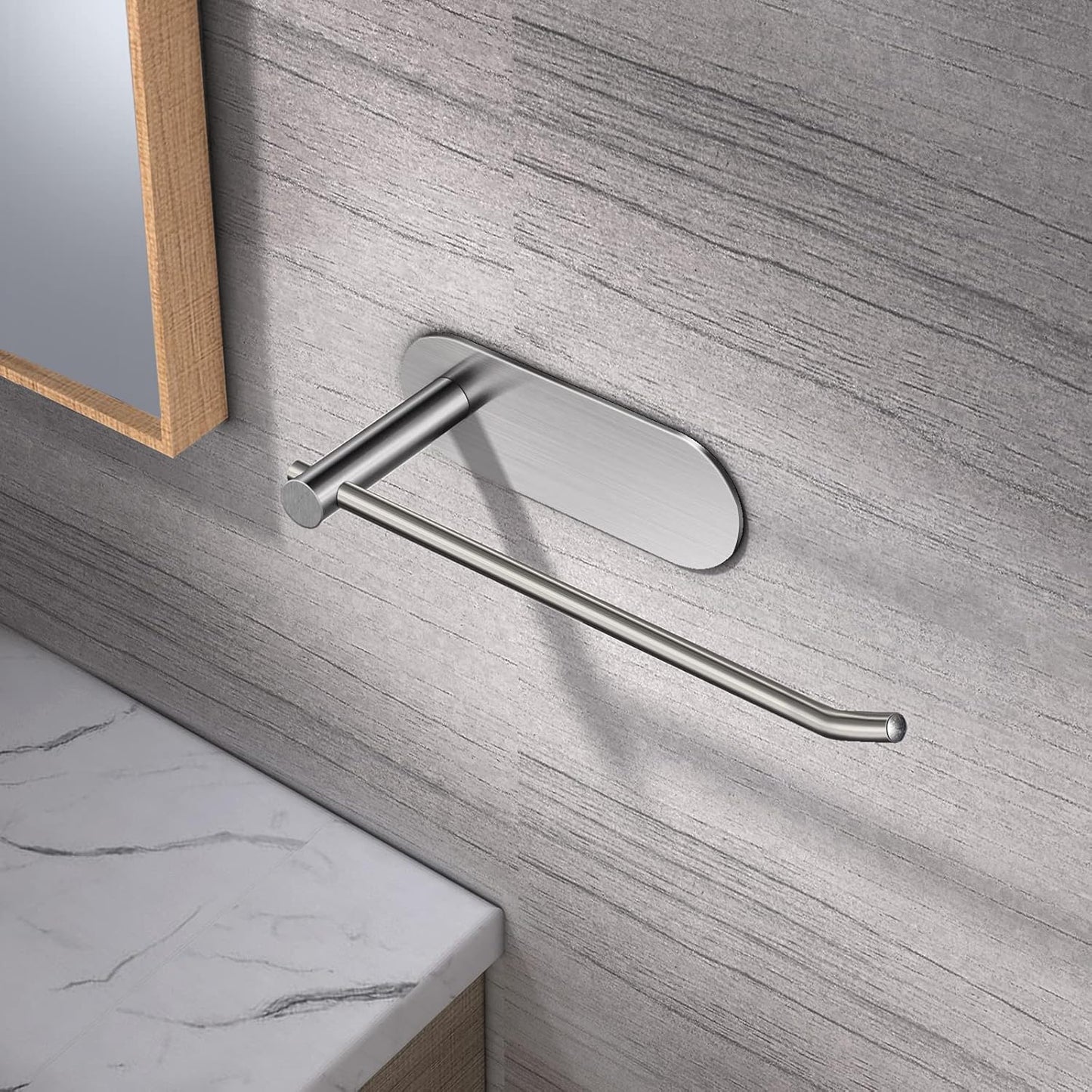 Self Adhesive Hand Towel Holder for Bathroom, Silver Towel Rack Towel Ring Hanger Towel for Kitchen No Drilling - SUS 304 Stainless Steel Brushed