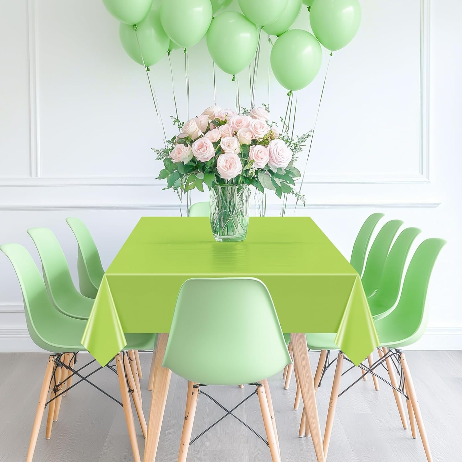 6-Piece Green & Gold Series Rectangle Tablecloth Set, 54x72" Solid Color Waterproof and Spillproof Disposable Plastic Covers, Durable Tablecloths for Dining, Buffets, Picnics, and Outdoor Events