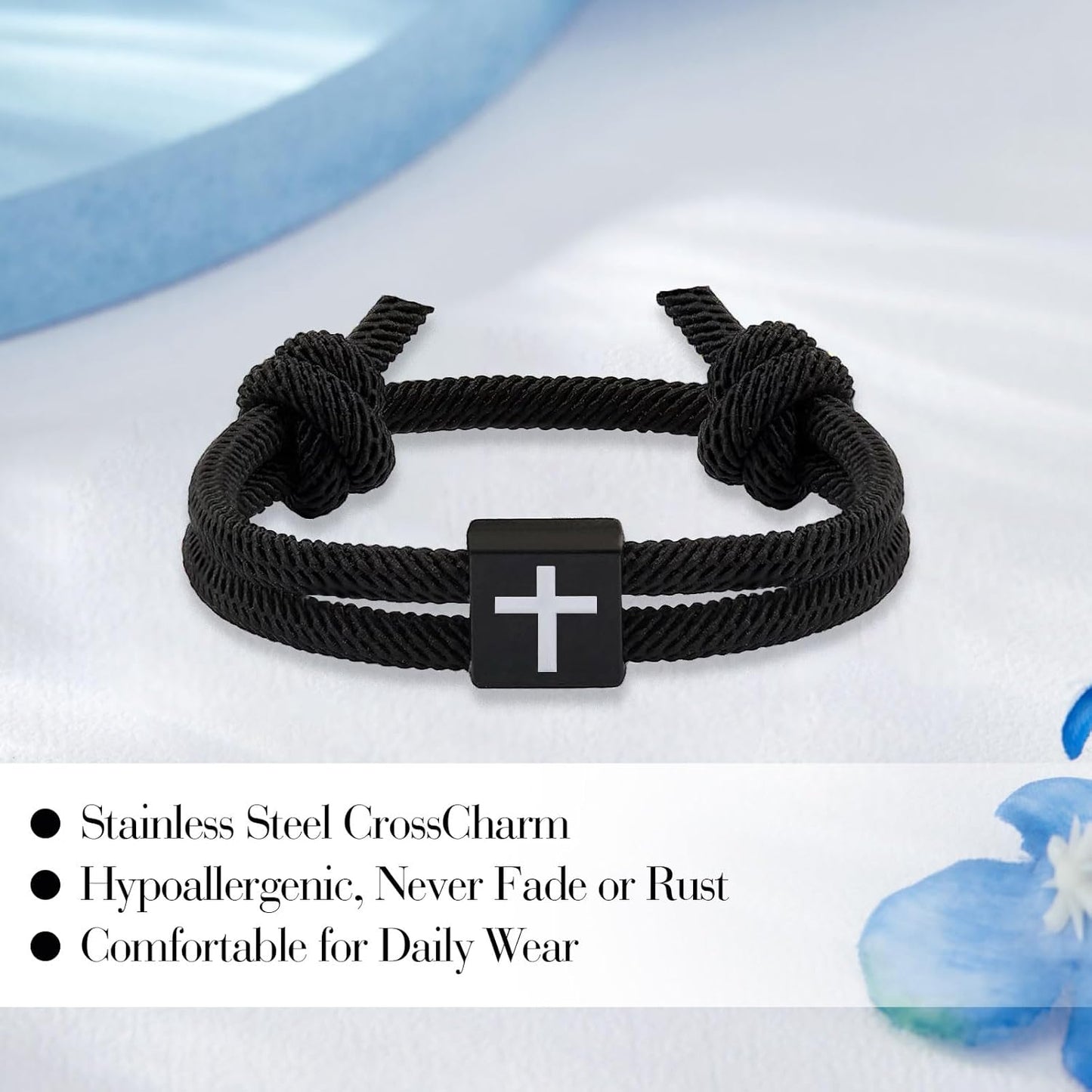 White Rope Cross Bracelet for Men Teens, 2Pack String Handmade Adjustable Weaving Rope Bracelet for Teen Boys Friends Son Grandson