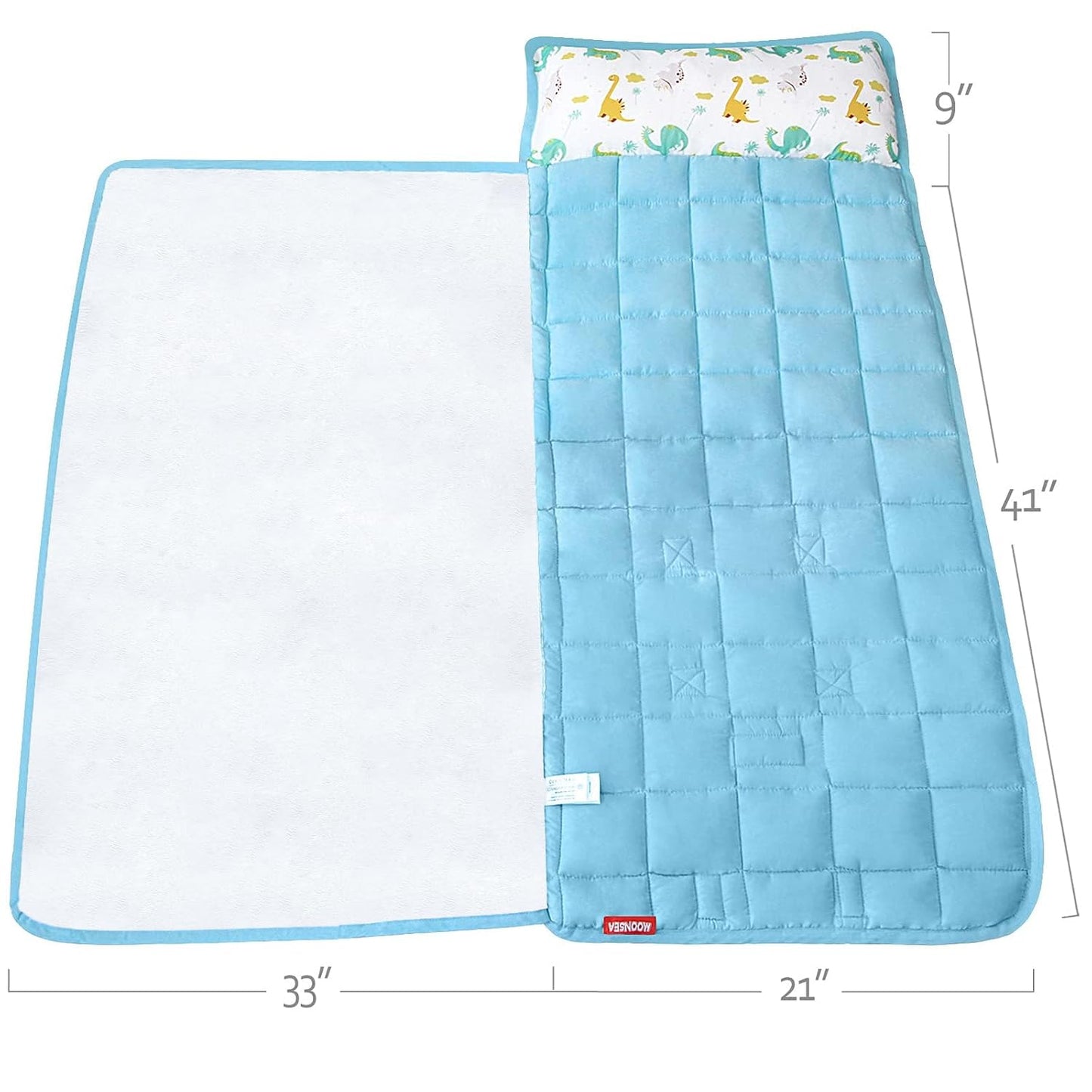Nap Mat for Toddlers Dinosaur and Fleece Minky Blanket, Lightweight Perfect for Kids Preschool, Daycare, Travel Sleeping Bag Boys Girls, 21" X 50" Fit on a Standard Cot