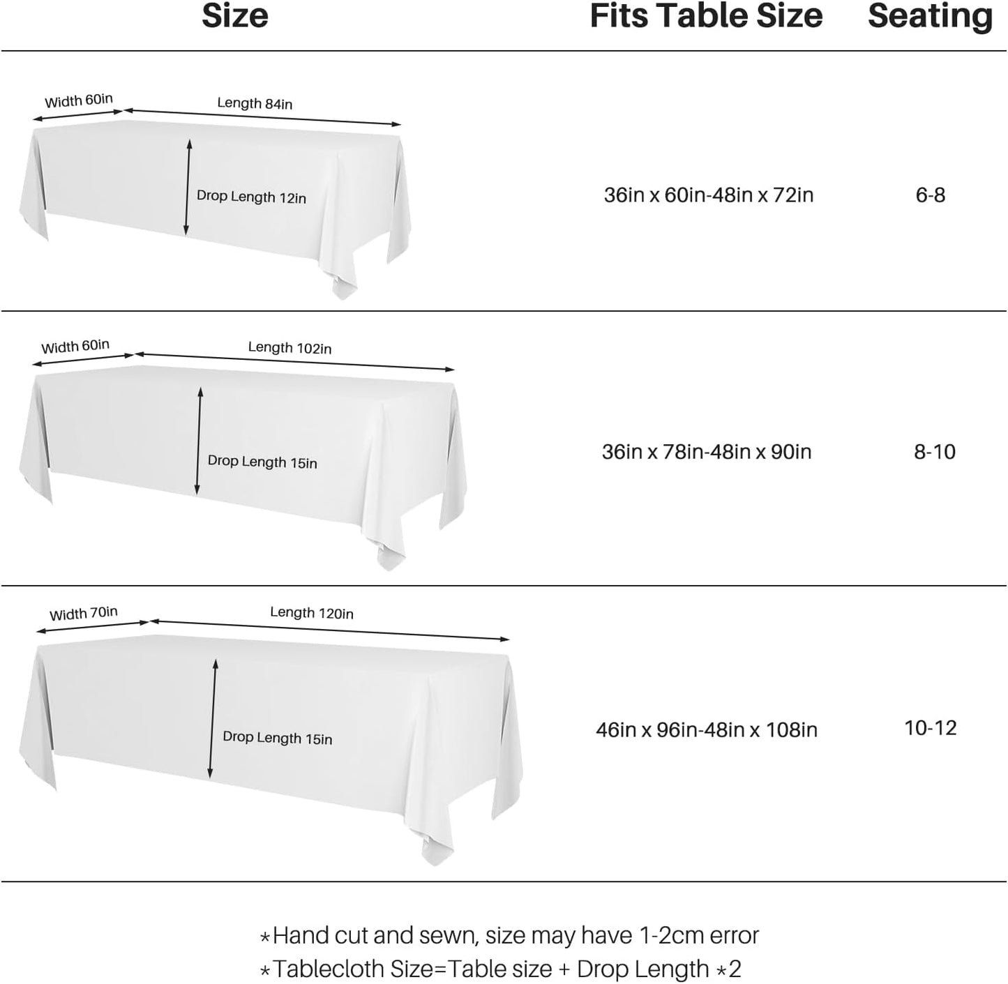 White Table Cloth for Rectangle Table - 60 X 84 Inch Tablecloths Rectangular Waterproof Washable Wrinkle Resistant for 6 FT Tables Wedding Cocktail Party