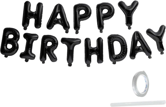 Happy Birthday Banner Black Balloons for Happy Birthday Decorations 13Pcs Mylar Foil Letters Birthday Sign Banner Party Decorations for Men, Women, Boys and Girls