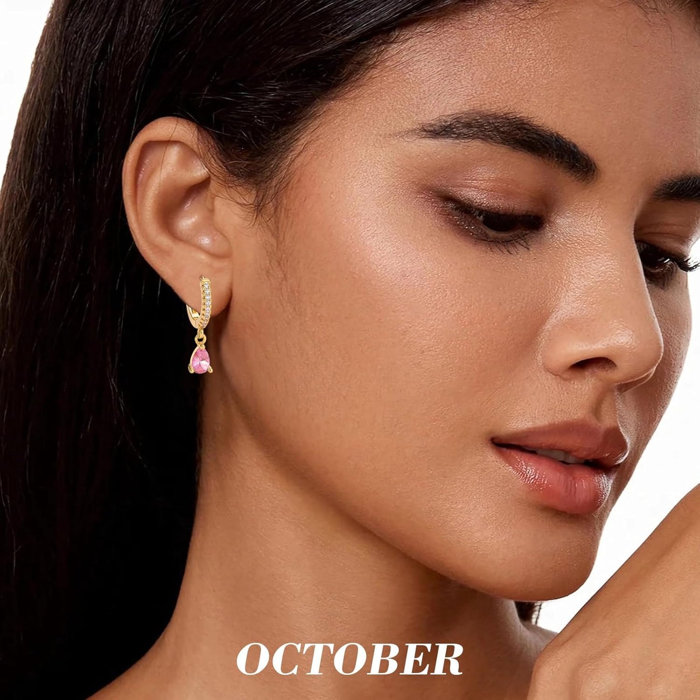 14K Gold Birthstone Trendy Dangle Earrings for Women Teardrop Small Hoop Huggie Hypoallergenic CZ Minimalist Open Earrings Jewelry for Women Gift