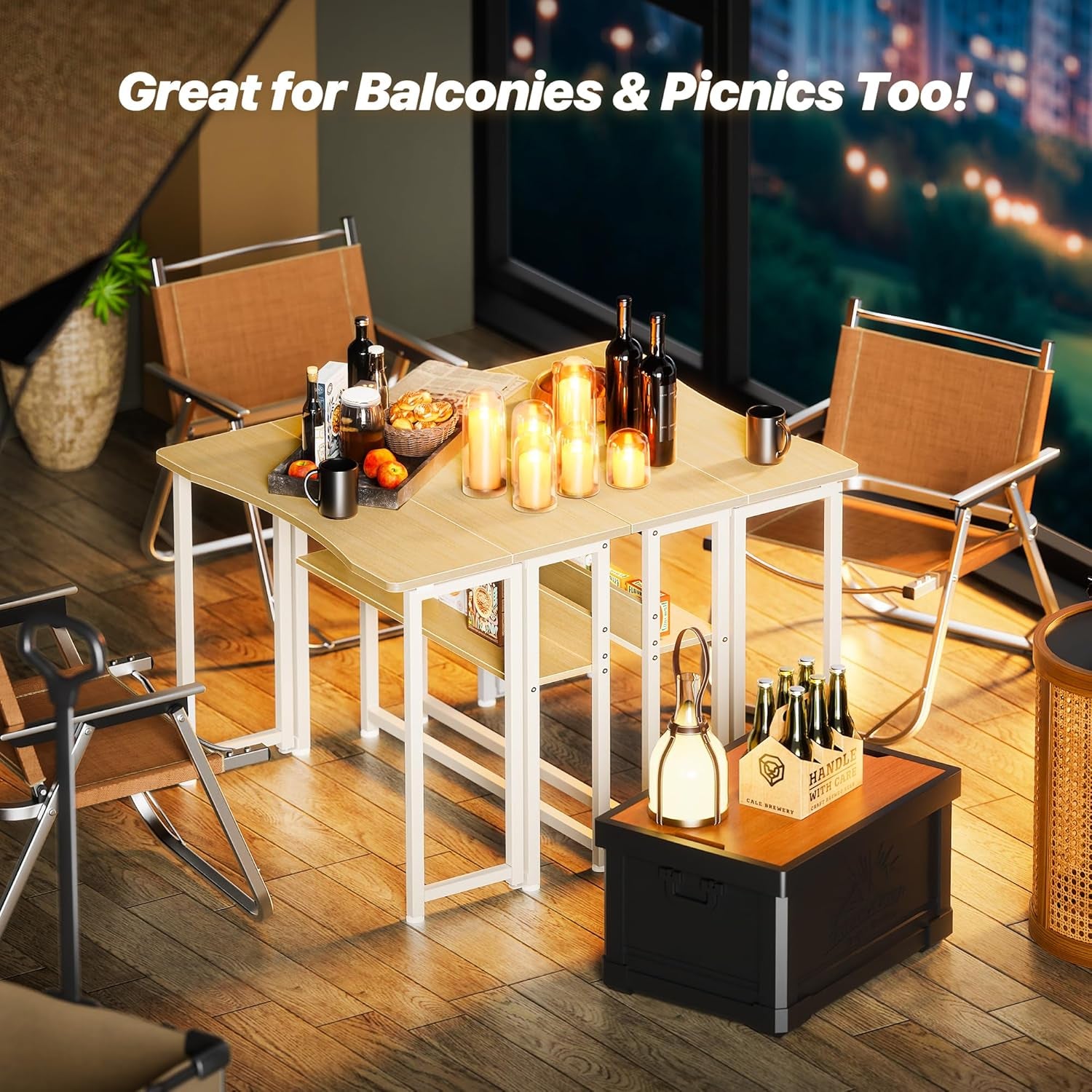 Folding Desk with Storage Shelf - 31.5 Inch Compact Computer Table for Small Spaces, Space-Saving Sofa Table, Writing and Office Use, Easy to Fold, Oak Finish